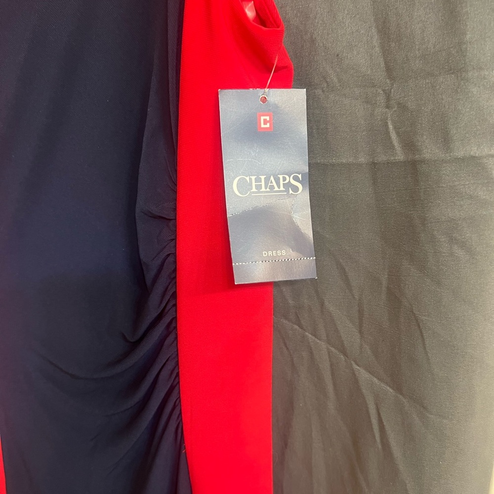 NWT Chaps Navy and Hot Pink Colorblock Sheath knee length lined stretch Dress XL - Picture 4 of 4